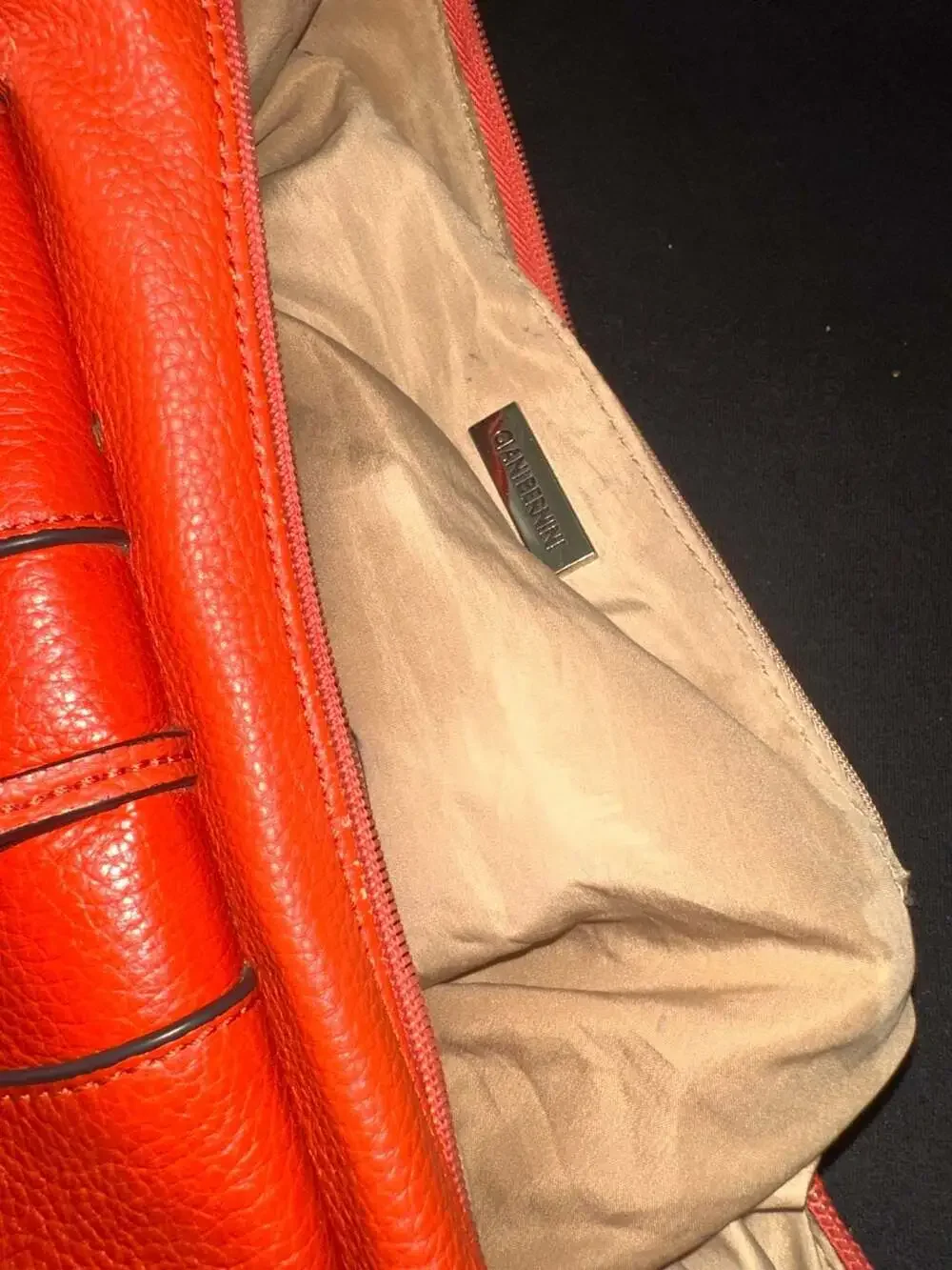 No.91 Giani Bernini Pebbled Orange Leather Hobo Shoulder Bag with Chain Detail